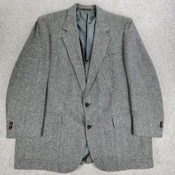 Vintage John Weitz Tweed Sport‎ Coat Mens XL Black White Herringbone Wool Lined - Picture 15 of 16